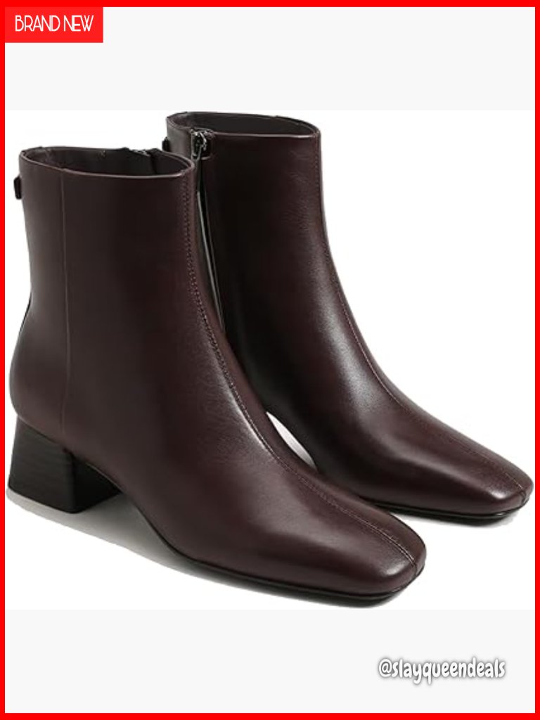 Square Toe Ankle Booties With Chunky Block Heel And Side Zipper